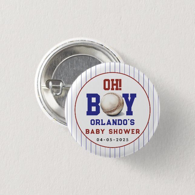 Boy Baseball Baby Shower | Cute Sports Party Button (Vorne & Hinten)