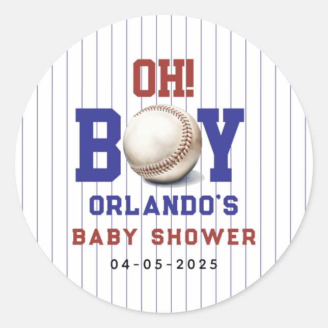 Boy Baseball Baby Shower | Cute Sports Party Runder Aufkleber (Vorderseite)