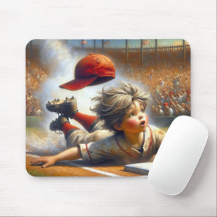 Boy Baseball Player, der in eine Zuhause gleitet Mousepad