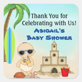 Boy Beach Baby Sandcastle Baby Dusche Vielen Dank Quadratischer Aufkleber