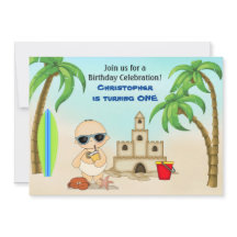 Boy Beach Baby Sandcastle in Surfboard 1. Geburtst