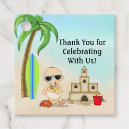 Boy Beach Baby Sandcastle in Surfboard 1. Geburtst Geschenkanhänger