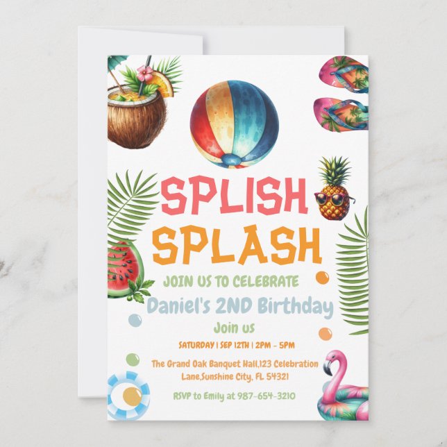 Boy Beach Ball Pool Party Invitation Birthday Einladung (Vorderseite)