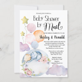 Boy Bear Pink Floral Balloons Babydusche von Mail Einladung