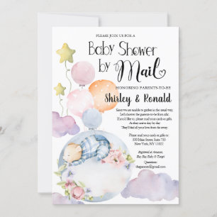 Boy Bear Pink Floral Balloons Babydusche von Mail Einladung