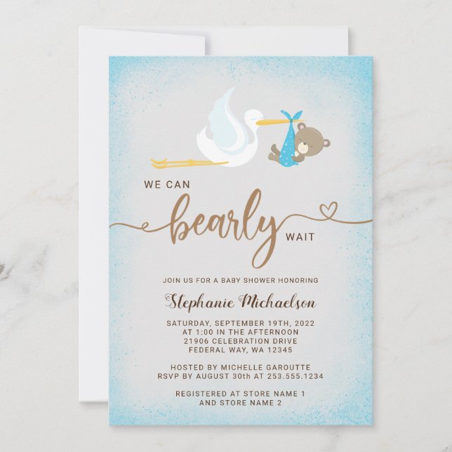 Boy Bear wir können frühzeitig abwarten Baby Dusch Ankündigung (Vorderseite)