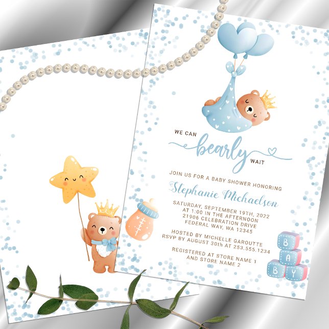 Boy Bear wir können frühzeitig abwarten Baby Dusch Einladung (Boy Bear We Can Bearly Wait Baby Shower Invitation)