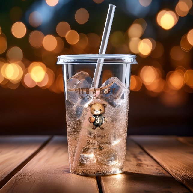 Boy Bearly Wait American Football Baby Dusche Acryltrinkbecher (Teddy Bear Boy "We Can Bearly Wait!" American Football Baby Shower Acrylic Tumbler)