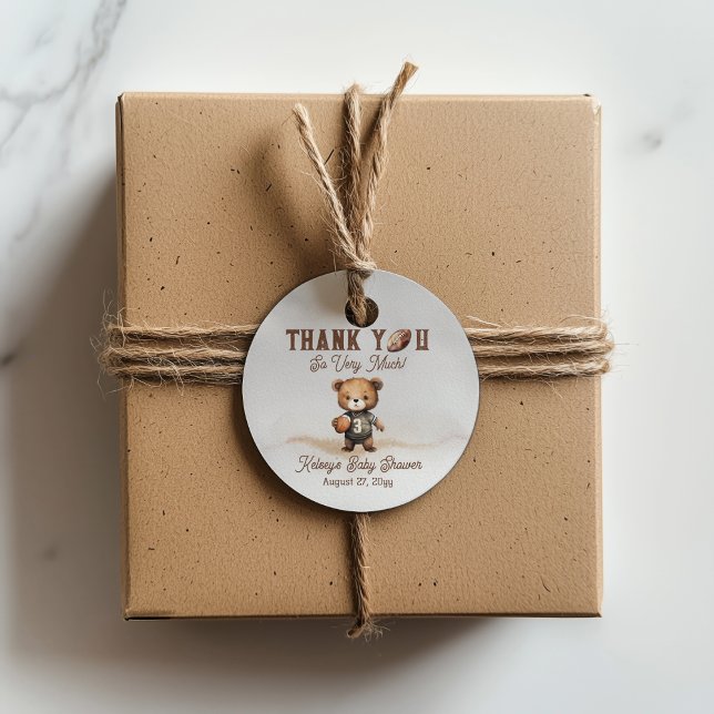 Boy Bearly Wait American Football Baby Dusche Geschenkanhänger (Teddy Bear Boy American Football Baby Shower Favor Tags - Bearly Wait Collection)