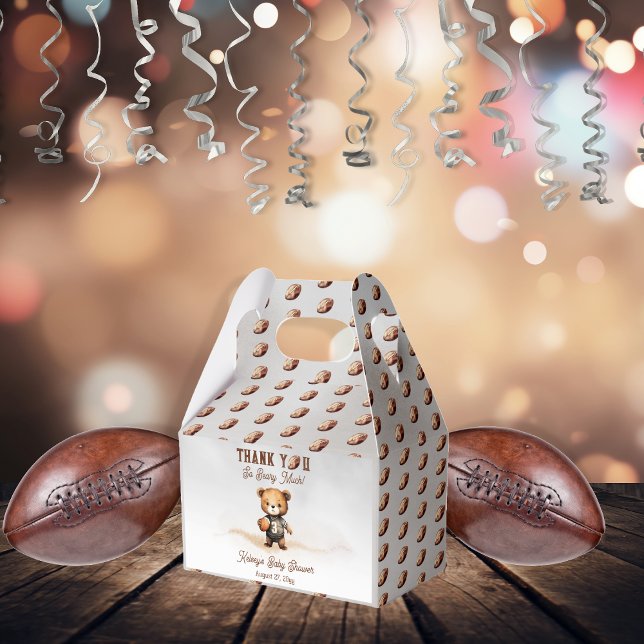 Boy Bearly Wait American Football Baby Dusche Geschenkschachtel (Teddy Bear Boy American Football Baby Shower "Thank You So Beary Much!" Favor Box - Bearly Wait)