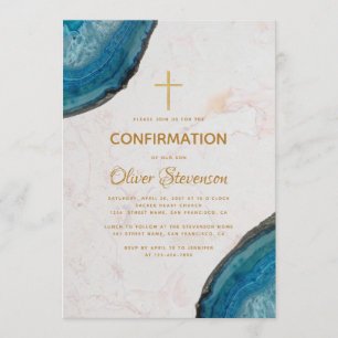 Boy-Bestätigung Blue Geode Agate Gold Cross Einladung