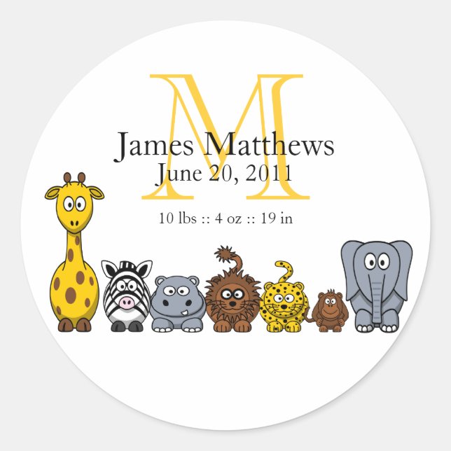 Boy Birth Announcement Sticker Jungle Animes (Vorderseite)