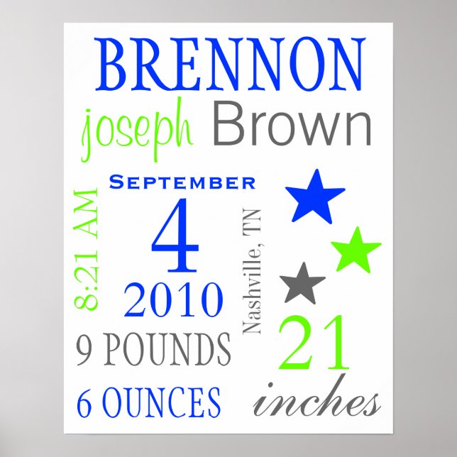 Boy Birth Stats Poster (Vorne)