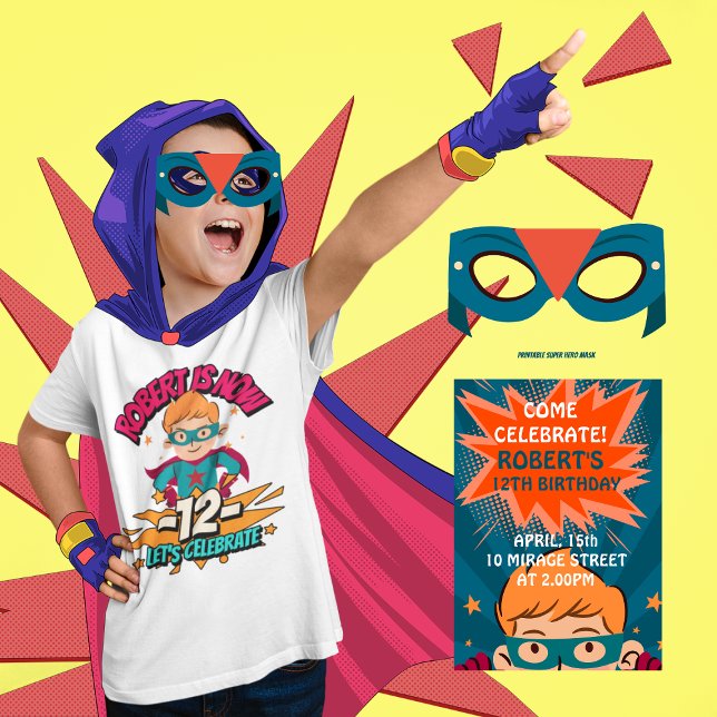 Boy Birthday Bash - Blue und Orange Super Hero Einladung (Von Creator hochgeladen)