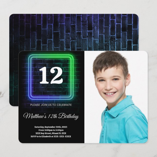 Boy Birthday Foto Einladung (Vorne/Hinten)