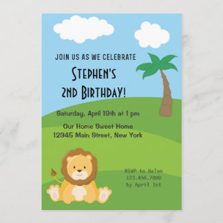 Boy Birthday Invitation Lion Animal Jungle Forest Einladung
