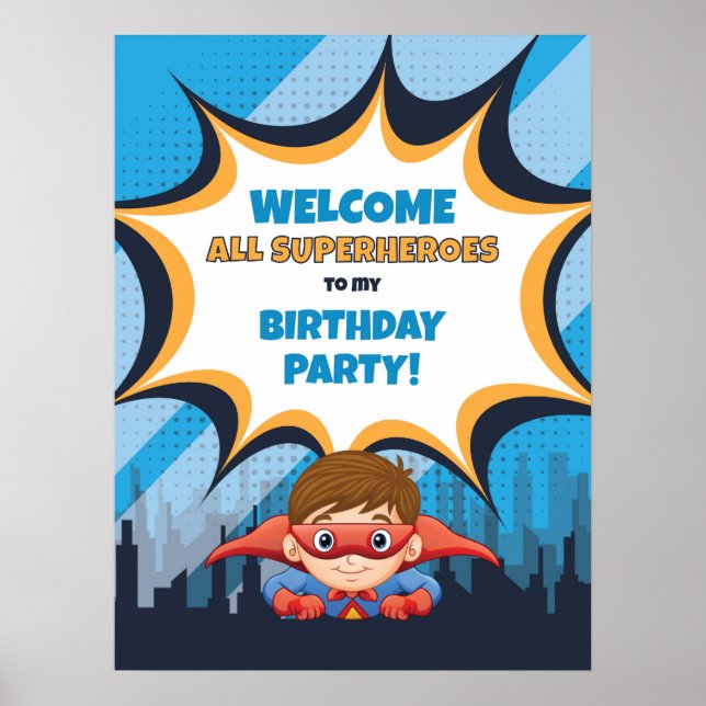 Boy Birthday Superhero Party - 18x24 Signing Poste Poster (Vorne)