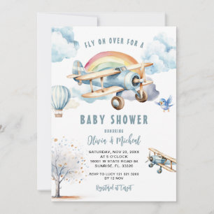 Boy Blue Airplane Babydusche Einladung