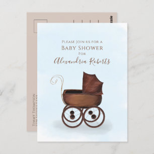 Boy Blue Baby Dusche Wasserfarben Vintag Carriage Postkarte