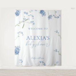 Boy Blue Baby in Bloom Baby Shower Welcome Sign Wandteppich