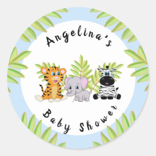 Boy Blue Baby Shower Safari Jungle Animals Runder Aufkleber