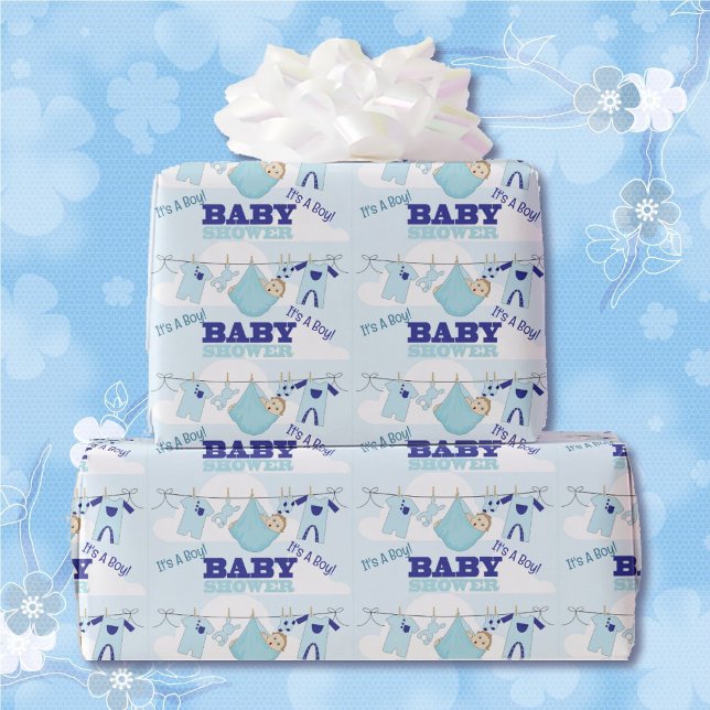 Boy Blue Baby Showpersonalize Name Text Geschenkpapier (Von Creator hochgeladen)
