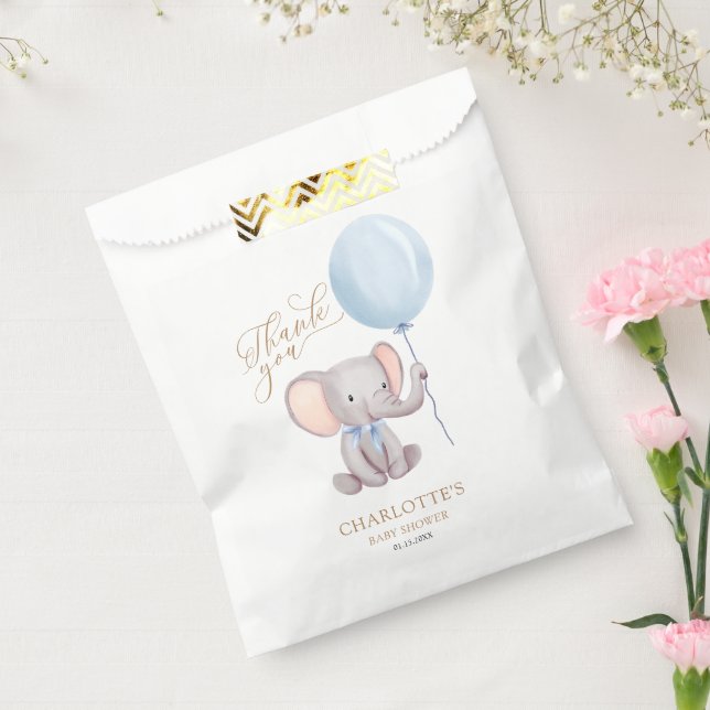 Boy Blue Balloon Elephant Baby Dusche Danke Geschenktütchen (Versiegelt)