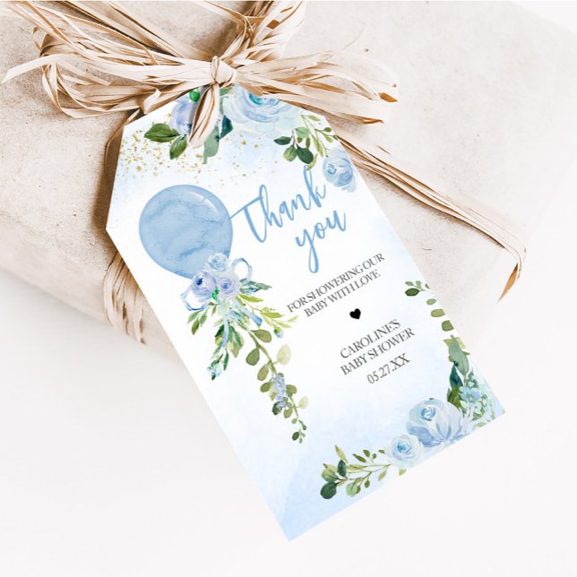 Boy Blue Balloon Greenerenery Baby Shower Favor Ta Geschenkanhänger (Blue Balloon Greenery Baby Shower Favor Tags)