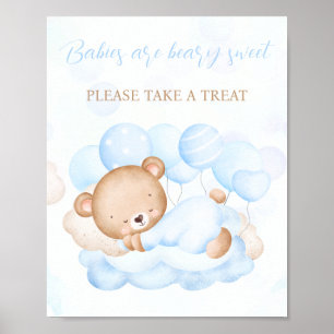 Boy Blue Bear Baby Dusche Gefallen Zeichen Poster