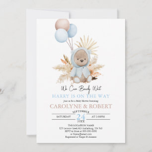 Boy Blue Boho Teddy Bear Bear Bearly Wait Baby Dus Einladung