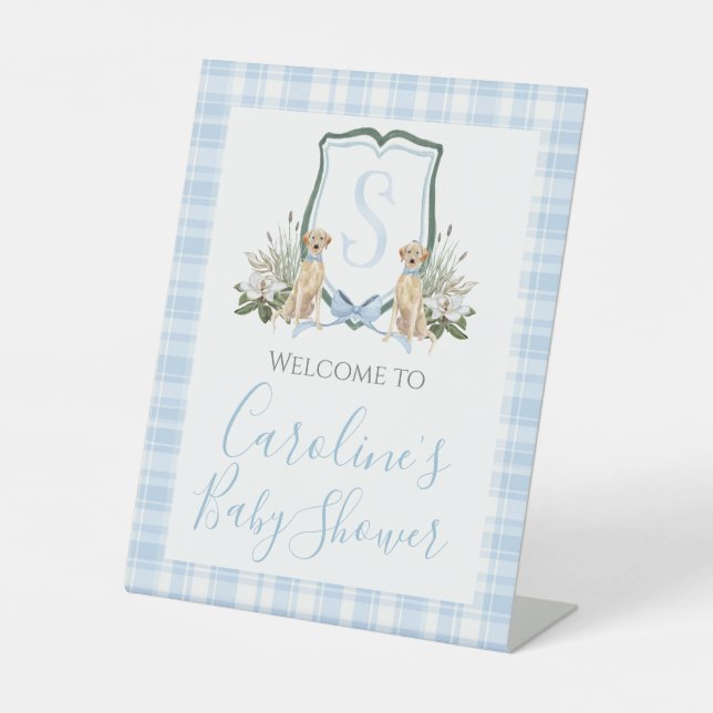 Boy Blue Dog Baby Dusche Preppy Southern Sockelschild (Vorderseite)