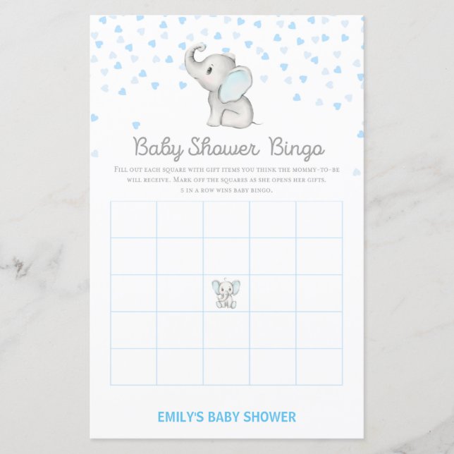 Boy Blue Elephant Baby Shower Game PRINTED (Vorderseite)