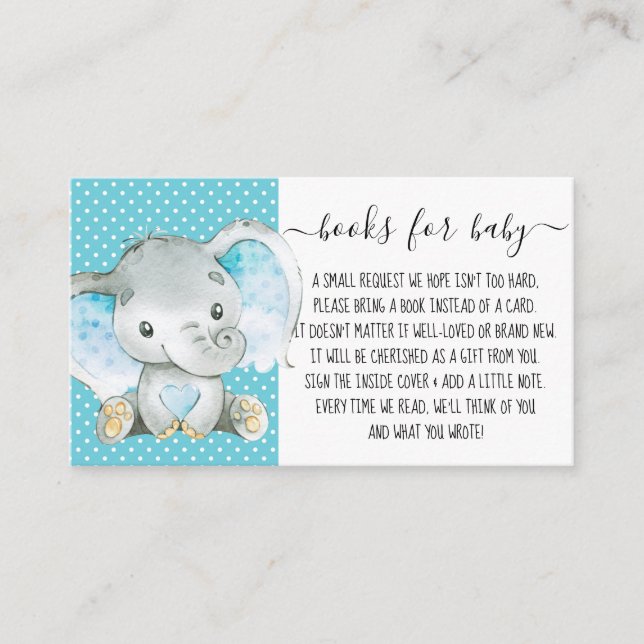 Boy Blue Elephant Book Request for Baby Shower Begleitkarte (Vorderseite)