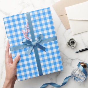 Boy Blue Gingham Birthday Wrapping Paper Geschenkpapier
