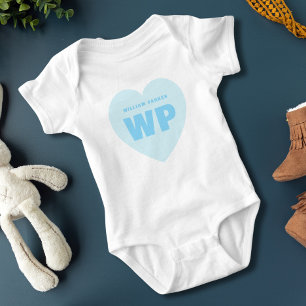Boy Blue Heart Monogramm Neugeborenen-Outfit indiv Baby Strampler