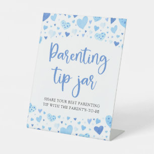 Boy Blue Hearts Valentine Parentine Tip Jar Sign Sockelschild