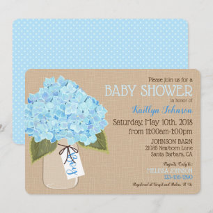 Boy Blue Hydrangea Mason Jar Rustic Baby Dusche Einladung