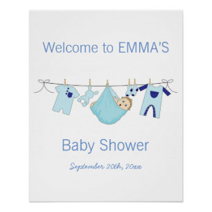Boy Blue Illustration Baby Dusche Party Willkommen Poster
