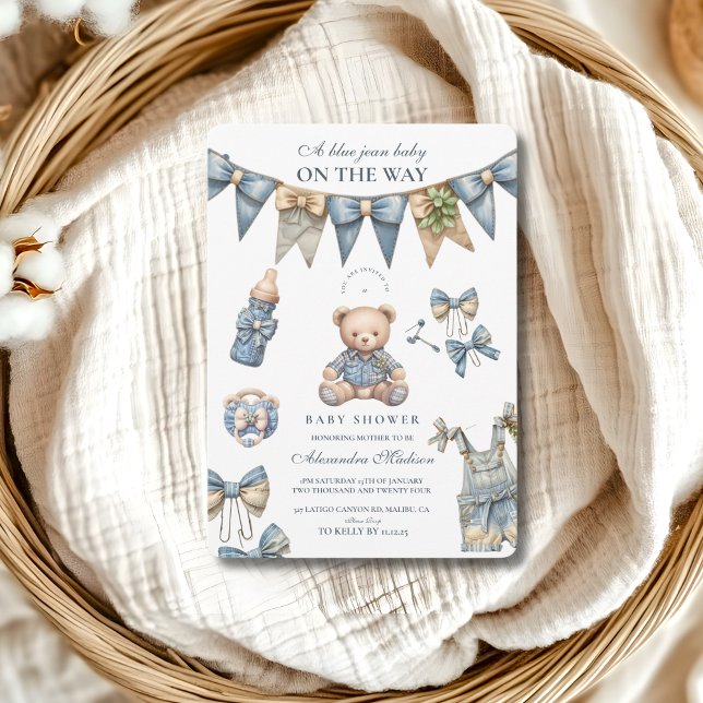Boy Blue Jean Baby Denim Baby Shower Einladung (Von Creator hochgeladen)