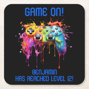 Boy Blue Level Up Video Game Party Rechteckiger Pappuntersetzer