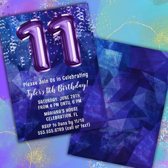 Boy Blue Lila 11. Geburtstag Einladung (Von Creator hochgeladen)