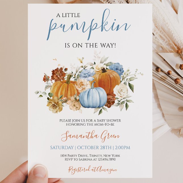 Boy Blue Pumpkin Baby Dusche Einladung (Von Creator hochgeladen)