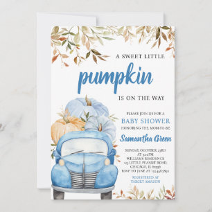 Boy Blue Pumpkin Truck Baby Dusche Einladung