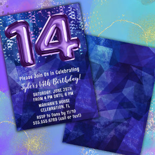 Boy Blue Purple 14. Geburtstag Einladung