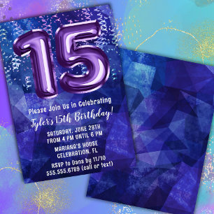 Boy Blue Purple 15. Geburtstag Einladung