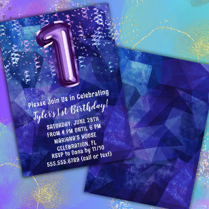 Boy Blue Purple 1. Geburtstag Einladung