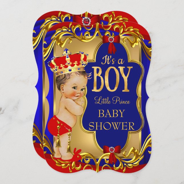 Boy Blue Red Royal Prince Baby Dusche Einladung (Vorne/Hinten)