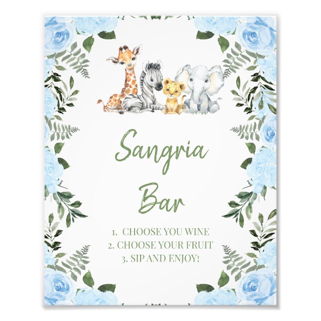 Boy Blue Rose Safari Baby Dusche Sangria Bar Sign Fotodruck (Vorne)