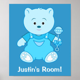 Boy Blue Teddy Bear mit Rattle: Name individuell d Poster