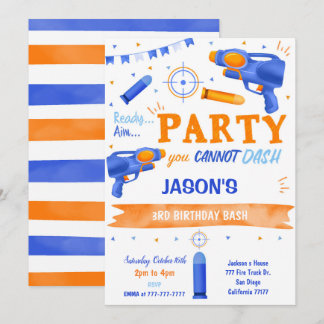 Boy Blue und Orange Dart Gun Einladung